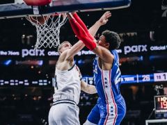 恩比德20+10，哈里斯20+7，76人主场97-92击败掘金