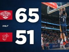 半场战报：巴特勒17+2+3霍勒迪12+4+3，鹈鹕领先热火14分