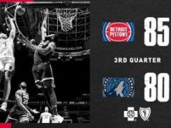 NBA常规赛：三节结束，活塞以85-80领先森林狼！