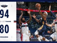 NBA常规赛：三节打完，奇才以80-94落后鹈鹕14分！