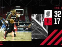 NBA常规赛：首节打完，开拓者32-17领先火箭！