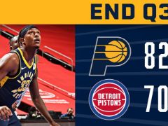 NBA常规赛：三节战罢，步行者领先活塞12分