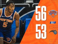 NBA常规赛：半场战罢，尼克斯以56-53领先魔术3分