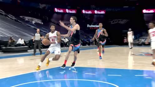 【2021年04月06日 活塞vs雷霆集锦】萨迪克贝抢断反击 一骑绝尘完成极限2+1