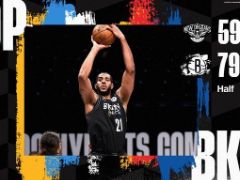 NBA常规赛：半场战报，鹈鹕59-77落后篮网