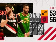 NBA常规赛：半场战罢，开拓者以54-51领先爵士3分