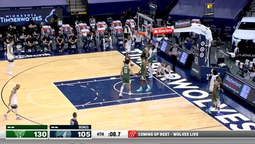 【2021年04月15日 雄鹿vs森林狼集锦】雄鹿130-105森林狼 状元郎空砍24分雄鹿客场大胜森林狼