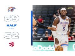 NBA常规赛：半场战罢，雷霆59-52领先猛龙7分