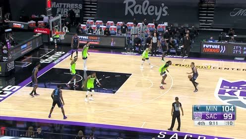 【2021年04月22日 森林狼vs国王集锦】哈里伯顿吸引双人围堵送妙传 梅图势大力沉双手重扣