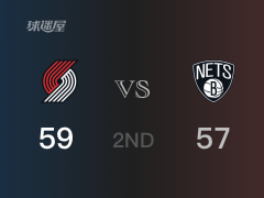 半场战罢，开拓者59-57领先篮网