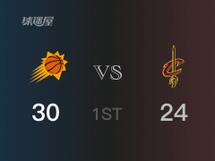 NBA常规赛 ：首节数据，太阳以30-24领先骑士，布克15+3