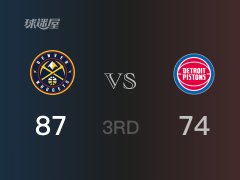 三节战罢，掘金87-74领先活塞，末节再战