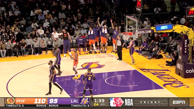 【2021年10月23日 太阳vs湖人集锦】终于等到你 克劳德追身空位出手命中赛季首记三分