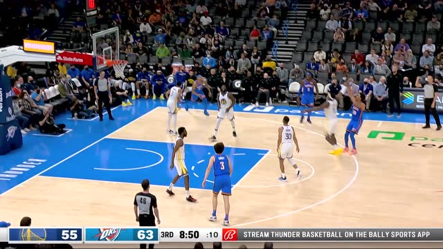 【2021年10月27日 勇士vs雷霆集锦】打得你一点儿脾气都没有！吉迪大臂一甩连线罗宾逊三分飙进扩大分差