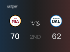 NBA常规赛 ：半场数据， 热火以70-62领先独行侠，希罗17+2+4