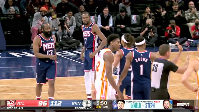 【2021年11月04日 老鹰vs篮网集锦】这就是巨星实力！哈登外线拉弓射箭连飙三分还造加罚