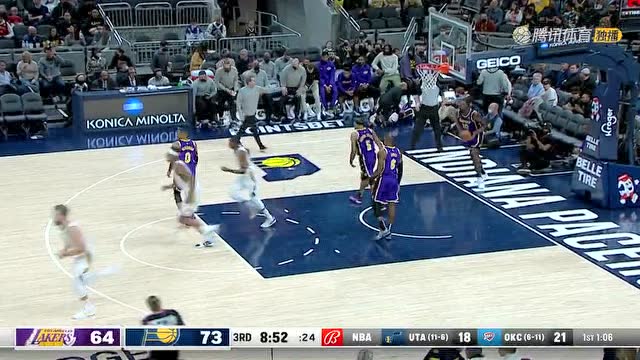 【2021年11月25日 湖人vs步行者集锦】天降火雨熯天炽地 布罗格登挽弓射月打停湖人