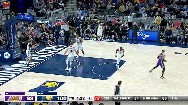 【2021年11月25日 湖人vs步行者集锦】反超一分 蒙克追身空位三分稳稳命中