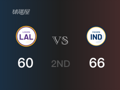 NBA常规赛：步行者以66-60领先湖人，结束半场