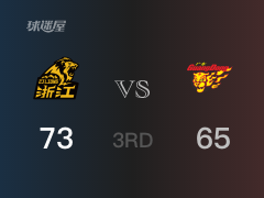 三节比分，广厦73-65领先广东，胡金秋23分