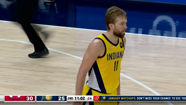 【2022年01月01日 公牛vs步行者集锦】萨博尼斯出其不意击地妙传 勒维尔顺下腾空暴扣得手