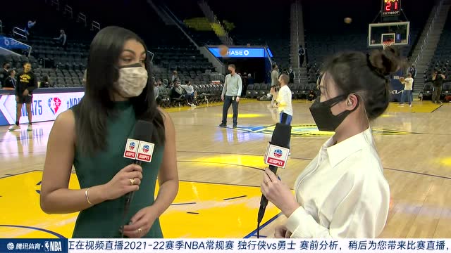 【2022年01月26日 独行侠vs勇士集锦】孟超采访勇士跟队记者：维金斯和东契奇的对位是一大看点