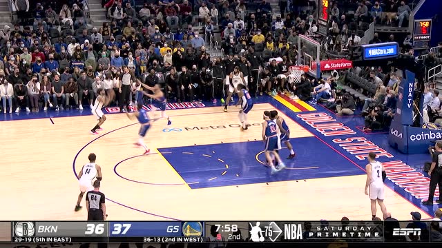 【2022年01月30日 篮网vs勇士集锦】三分雨倾盆而下 米尔斯连续两记超高难度三分反超勇士