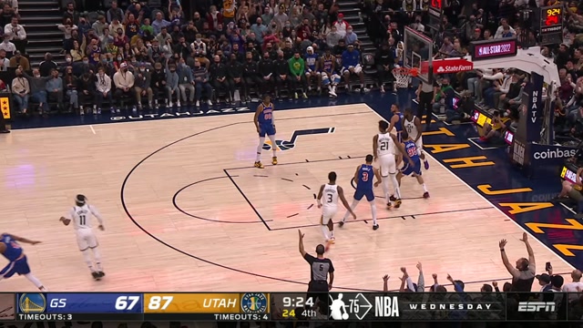 【2022年02月10日 勇士vs爵士集锦】勇士85-111爵士 库里16分7篮板勇士9连胜遭终结