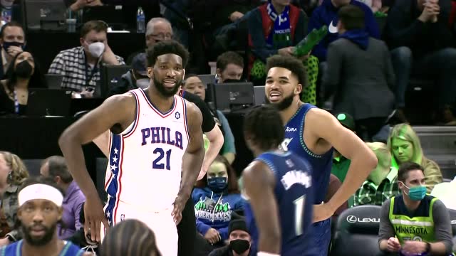 【2022年02月26日 76人vs森林狼集锦】这次不摔跤了？恩比德唐斯亲热互动满脸堆笑