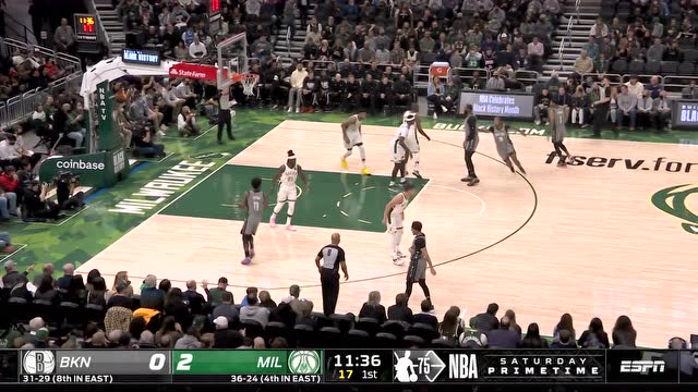 【2022年02月27日 篮网vs雄鹿集锦】开局配合默契！米德尔顿头顶长传霍乐迪顺水推舟轻松点进