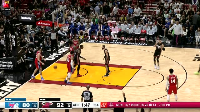 【2022年03月06日 76人vs热火集锦】一抢四轻轻松松 混战中阿德巴约二次进攻得手杀死比赛