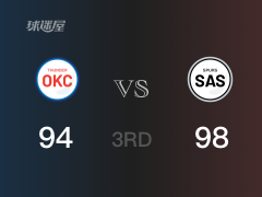 NBA常规赛：马刺以98-94领先雷霆，结束三节