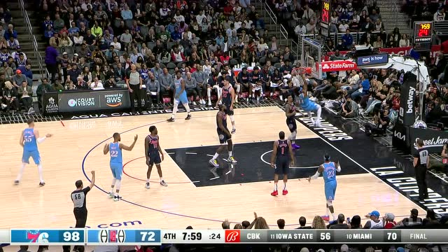 【2022年03月26日 76人vs快船集锦】哈尔滕施泰因外线发牌送助攻 曼恩火箭升空扣篮打成2+1