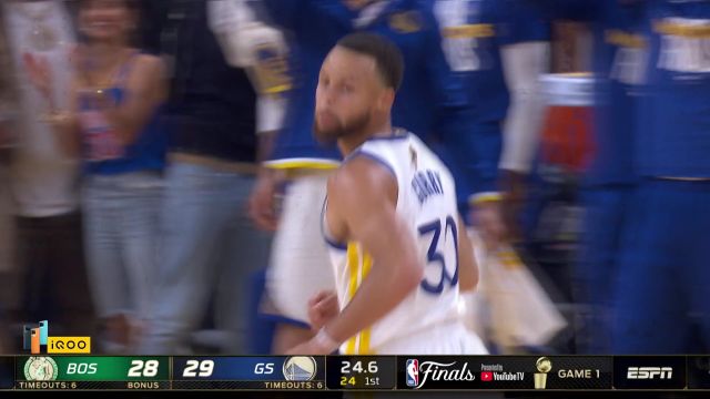 【2022年06月03日 凯尔特人vs勇士集锦】第一节就开启库日天模式？库里三分一发入魂命中首节第6个三分