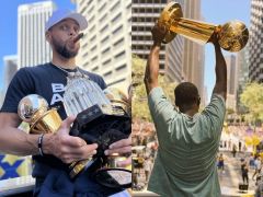 勇士夺冠游行：库里怀抱3座奖杯道晚安 克莱船长热舞搞笑不断