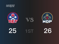 首节战罢，鹈鹕26-25领先活塞