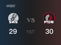 NBA常规赛 ：首节数据，开拓者以30-29领先马刺，夏普10分