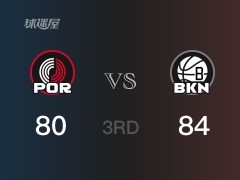 NBA常规赛：三节数据，篮网以84-80领先开拓者，杜兰特26分5篮板5助攻