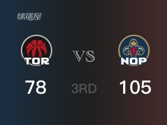 NBA常规赛：鹈鹕以105-78领先猛龙，结束三节