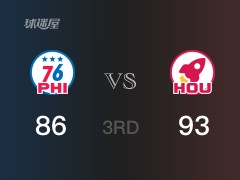 NBA常规赛：三节数据，火箭以93-86领先76人，J-格林20分3篮板4助攻