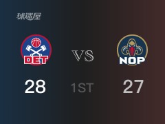 活塞首节领先鹈鹕，锡安得到8分，博格达诺维奇得到5分