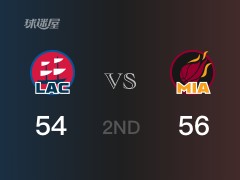 NBA常规赛：半场战罢，热火以56-54领先快船，K-马丁16分4篮板2助攻