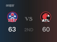 NBA常规赛：半场结束，活塞以63-60领先老鹰，博格达诺维奇15分2篮板