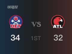 首节比分，活塞34-32领先老鹰，博格达诺维奇6分