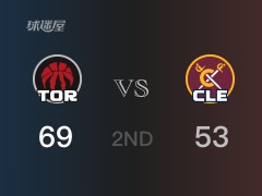 NBA常规赛：猛龙以69-53领先骑士，结束半场