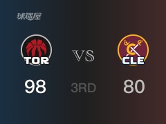 NBA常规赛：三节结束，猛龙以98-80领先骑士，西亚卡姆22分6篮板8助攻