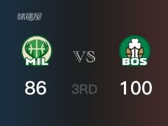 三节比分，凯尔特人100-86领先雄鹿，塔图姆39分