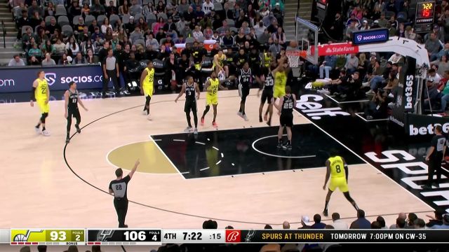 【2022年12月27日 爵士vs马刺集锦】宛如离弦之箭 塞克斯顿飞身突破挑篮轻松打进