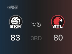 NBA常规赛：三节战罢，篮网以83- 80领先老鹰，杜兰特22分14篮板7助攻