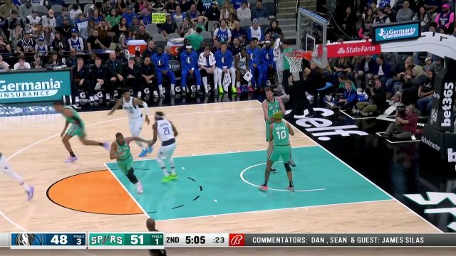 【2023年01月01日 独行侠vs马刺集锦】珀尔特尔击地妙传 约翰逊溜底线接球双手挂筐重扣